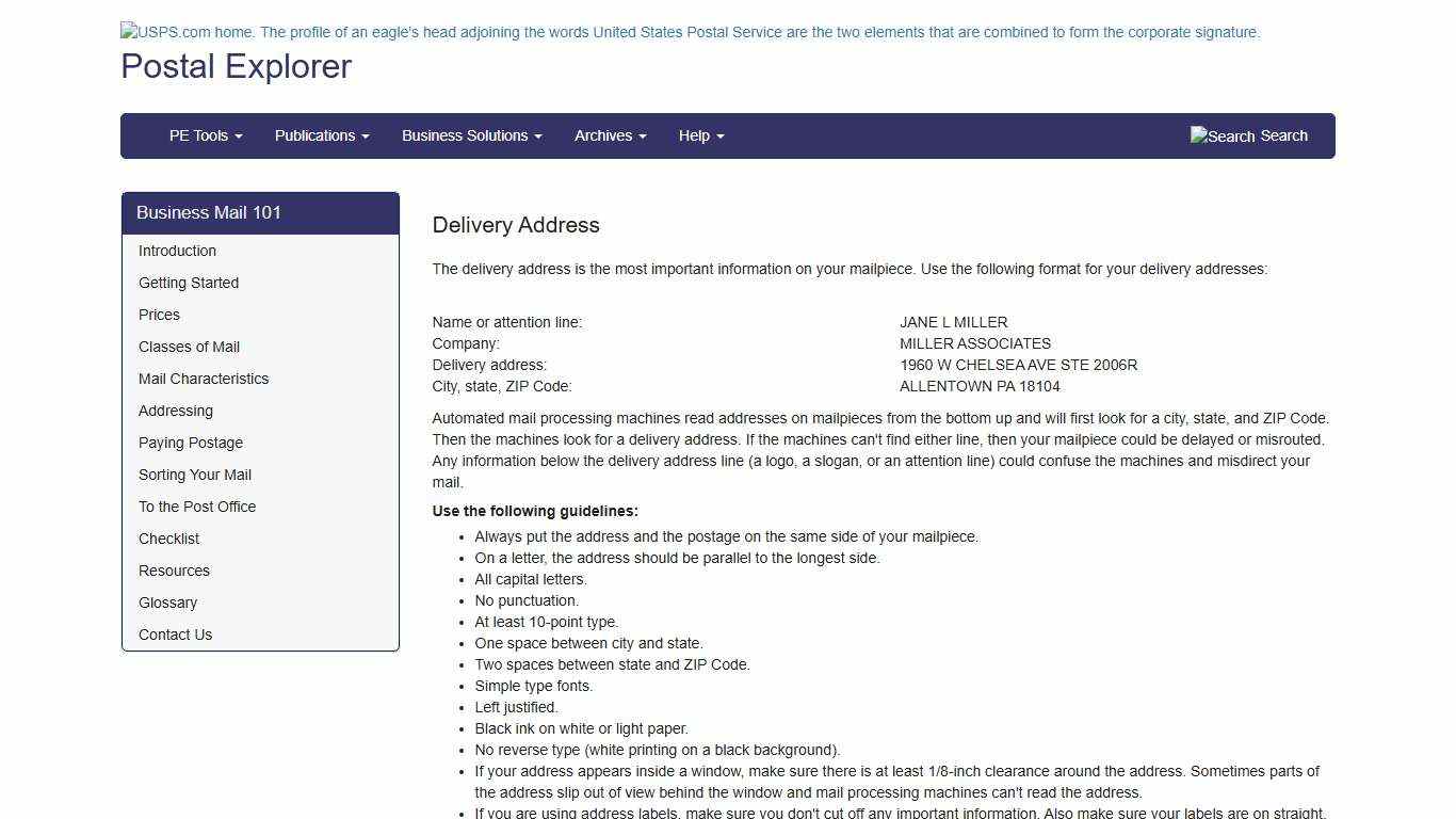 Delivery Address Postal Explorer